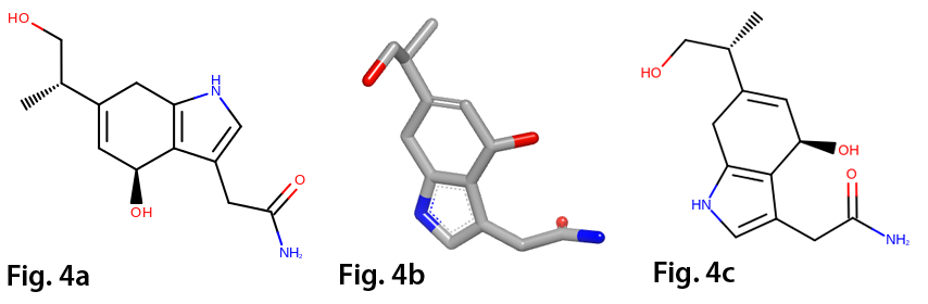 Generation of 2D depictions (a) default 2D layout, (b) 3D conformation, (c) 2D layout driven by 3D conformation.