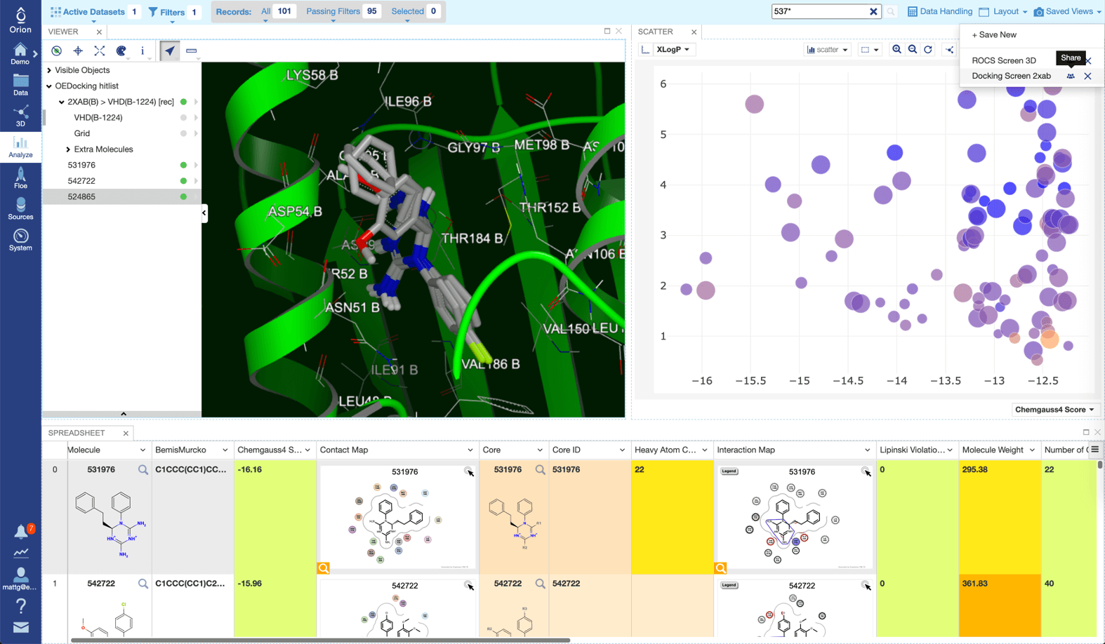 View results from Floe calculations using interactive 3D visualization, 2D plotting, and an integrated spreadsheet.